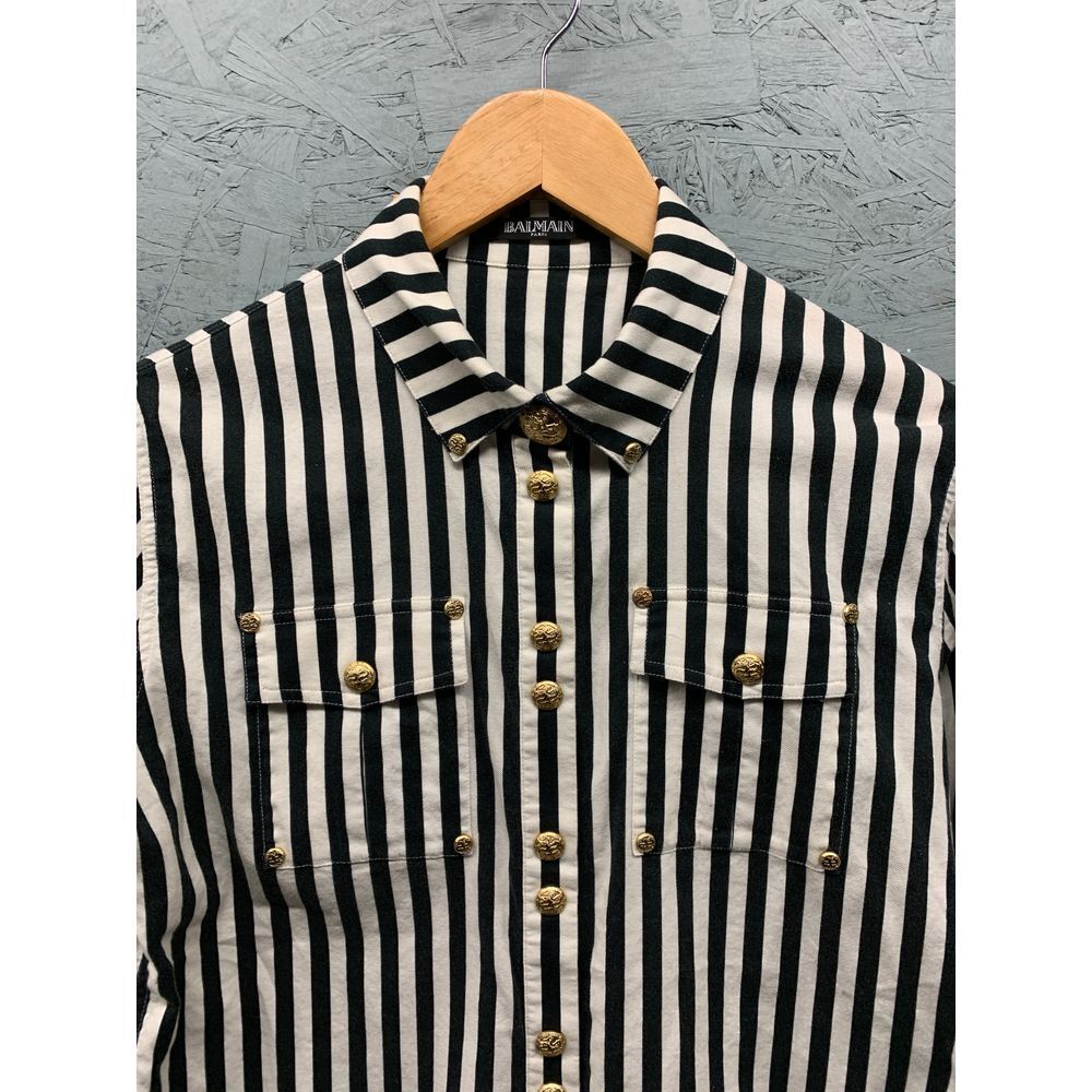 BALMAIN  Women's Striped Button-Up Shirt Size 42‎ Medium 8 10 Black White Gold - Picture 2 of 10